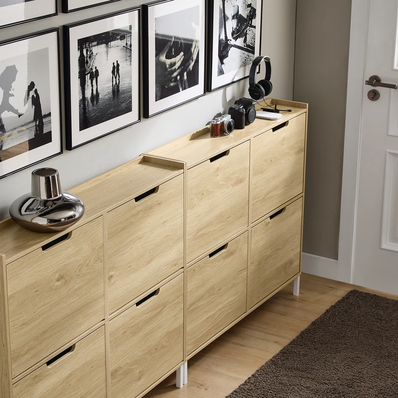 SoBuy FSR100-N Armoire à chaussures ultra-slim 19 cm – 4 abattants, 8 à 12 paires, anti-basculement, Naturel, 100×19×91 cm