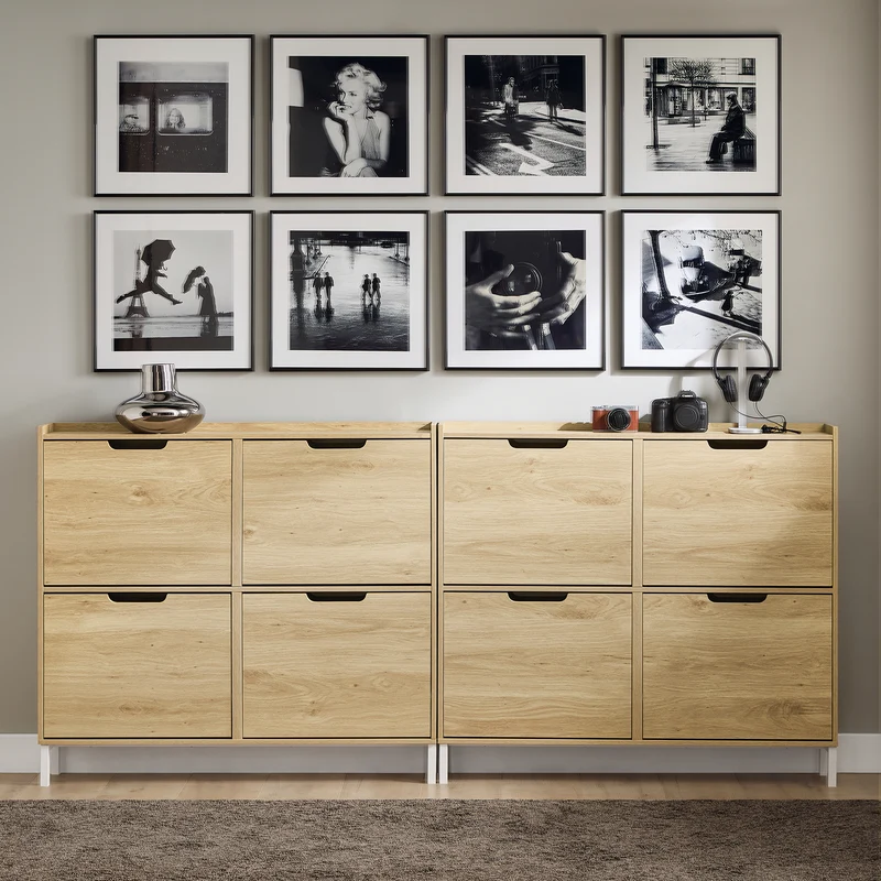 SoBuy FSR100-N Armoire à chaussures ultra-slim 19 cm – 4 abattants, 8 à 12 paires, anti-basculement, Naturel, 100×19×91 cm