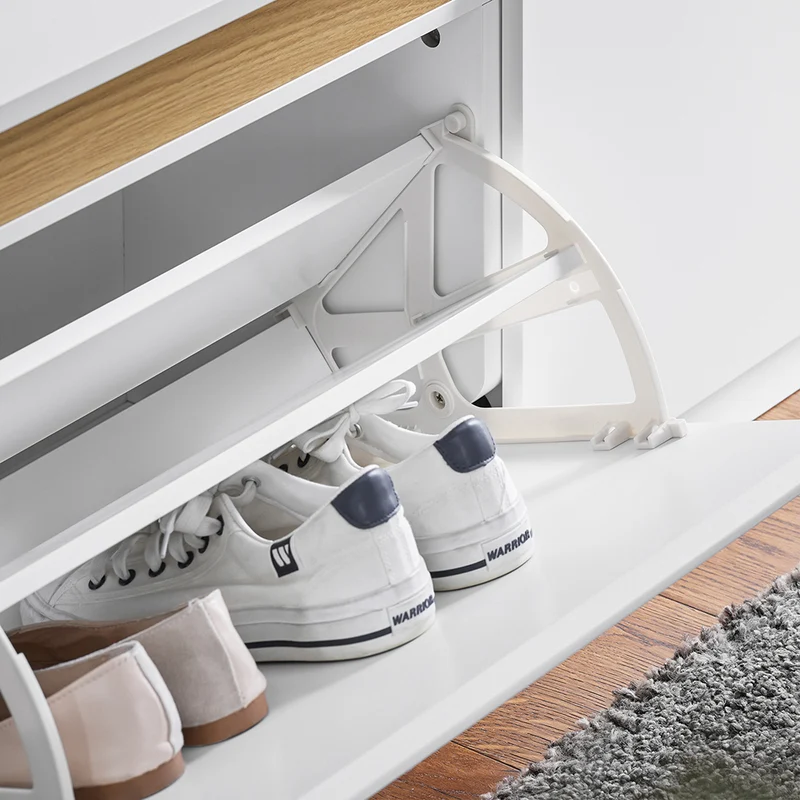 SoBuy FSR171-W Banc à Chaussures avec Compartiment Dissimulé et 2 Abattants – Charge 240 kg – Blanc et Bois