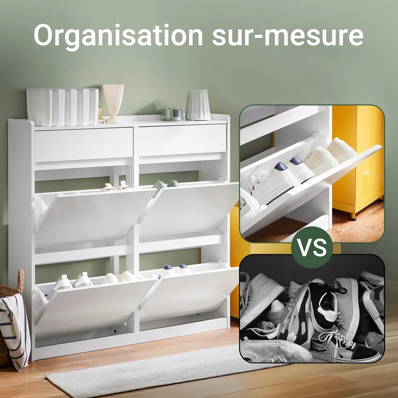 SoBuy FSR169-W Meuble à Chaussures Ultra-Slim 19 cm à Abattants – Rangement Discret – Blanc