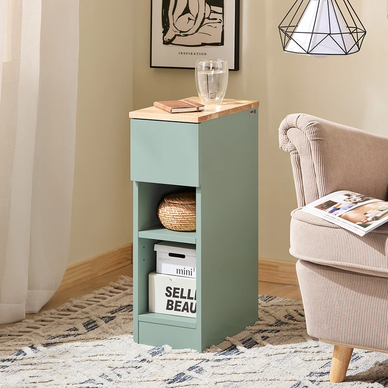 SoBuy FBT111-GR Table de Chevet Ultra-Fine avec Tiroir et Étagère – L20×P35×H60 cm, Charge max. 20 kg, MDF/PB E1, Vert