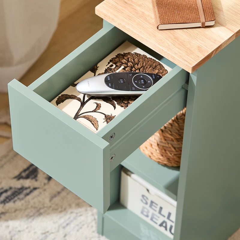 SoBuy FBT111-GR Table de Chevet Ultra-Fine avec Tiroir et Étagère – L20×P35×H60 cm, Charge max. 20 kg, MDF/PB E1, Vert