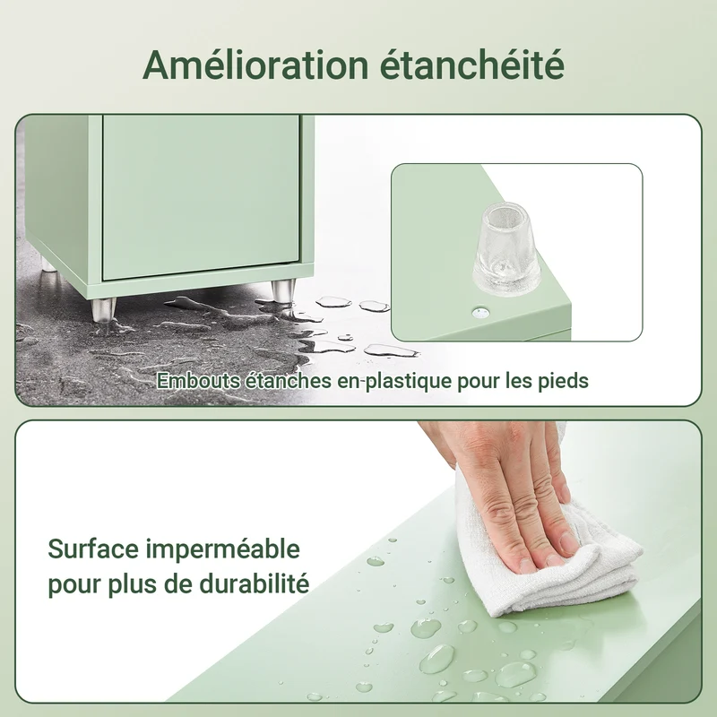 SoBuy BZR34-II-GR Colonne Salle de Bain Ultra-Étroite 20×20×180 cm – Tiroir Central, Étagères Réglables, Vert Clair