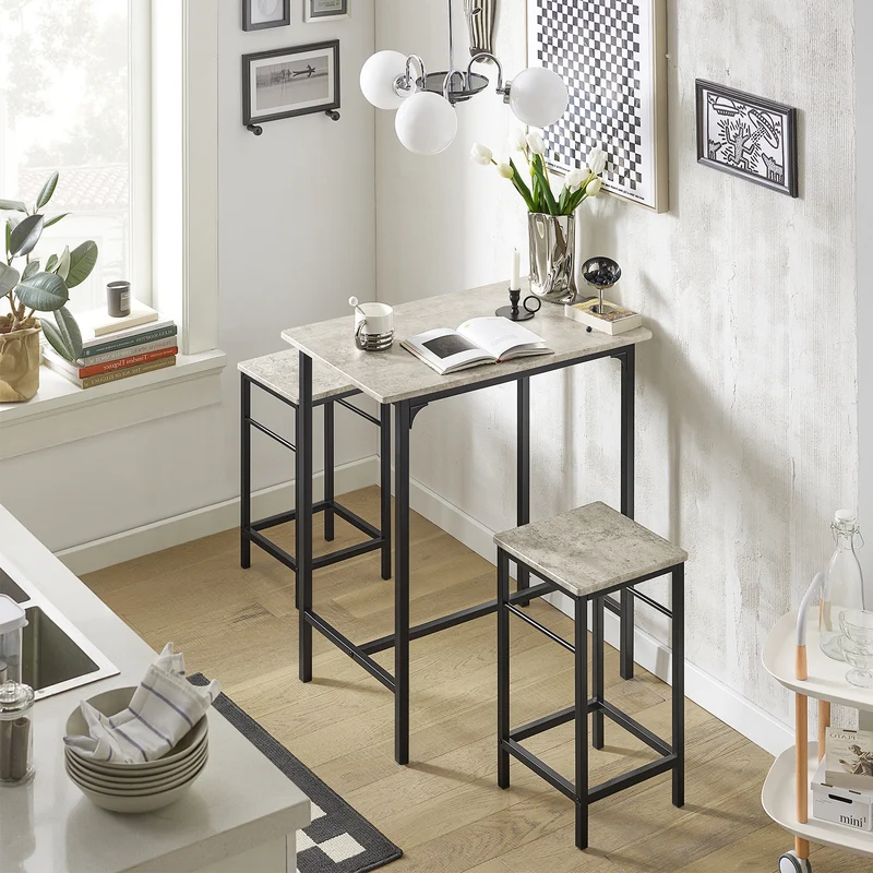 SoBuy OGT10-HG Set de 1 Table Haute + 2 Tabourets avec Repose-Pieds