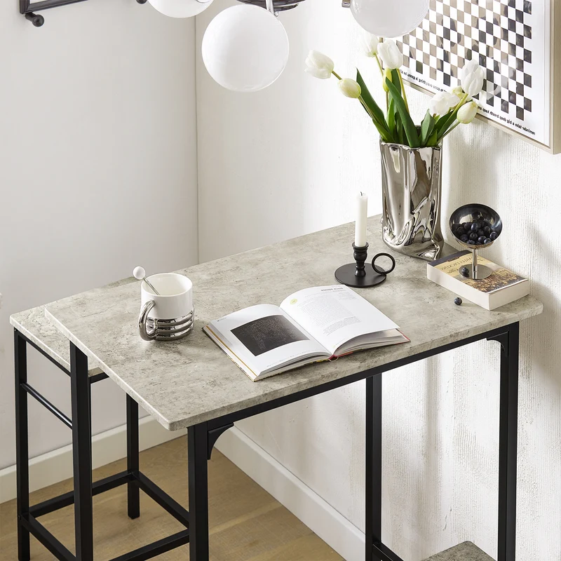SoBuy OGT10-HG Set de 1 Table Haute + 2 Tabourets avec Repose-Pieds