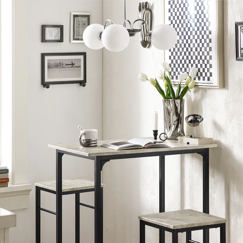 SoBuy OGT10-HG Set de 1 Table Haute + 2 Tabourets avec Repose-Pieds
