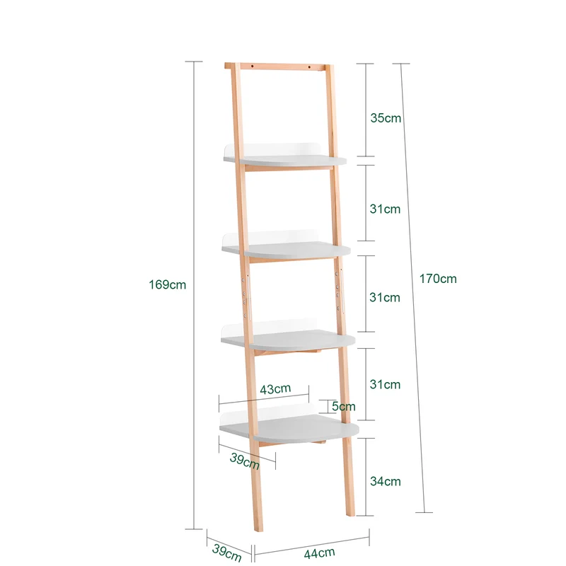 SoBuy HSTR02-K-HG Bibliothèque avec 4 Niveaux, pour Salon et Chambre, Rangement Optimisé, Design Fonctionnel, Usage Quotidien, Pratique – L44×P39×H169 cm, Gris