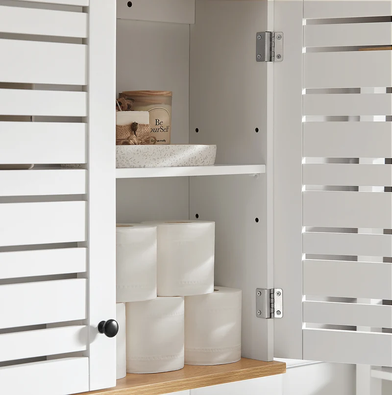 SoBuy BZR42-W Armoire Murale Salle de Bain avec Portes Persiennes et Étagères Réglables – 60×56×19 cm – Blanc