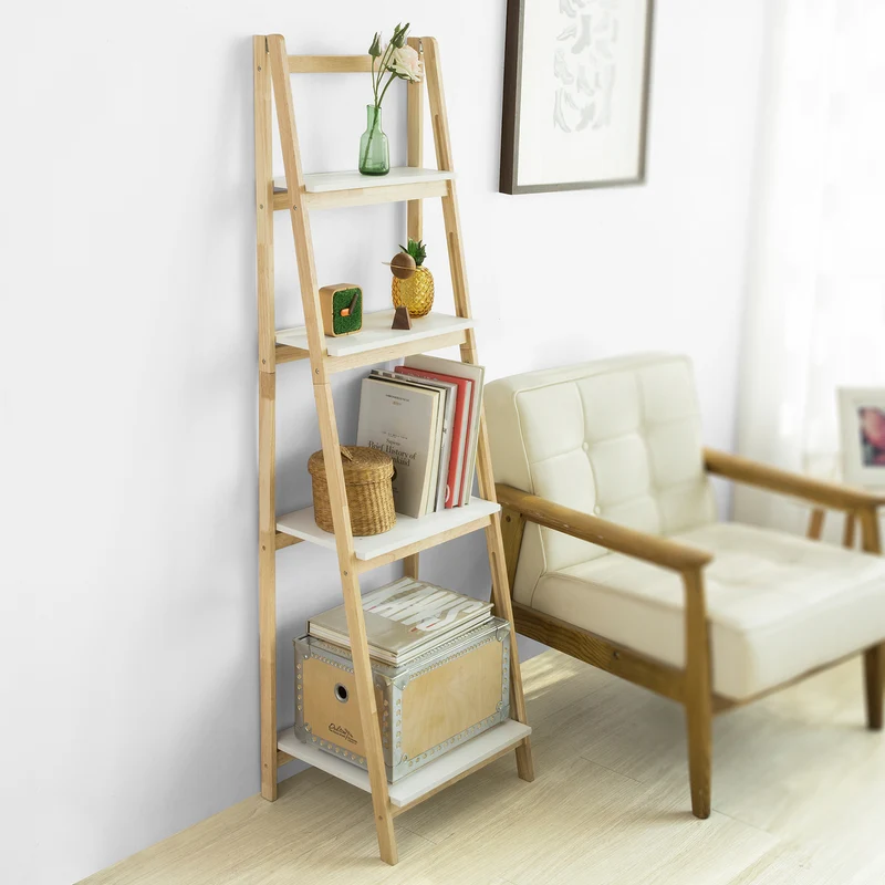 sobuyes.shopG162-N Étagère Pliable Style échelle Étagère pour Salle de Bain, Bureau, Salon, etc. avec 4 Niveaux de Rangement