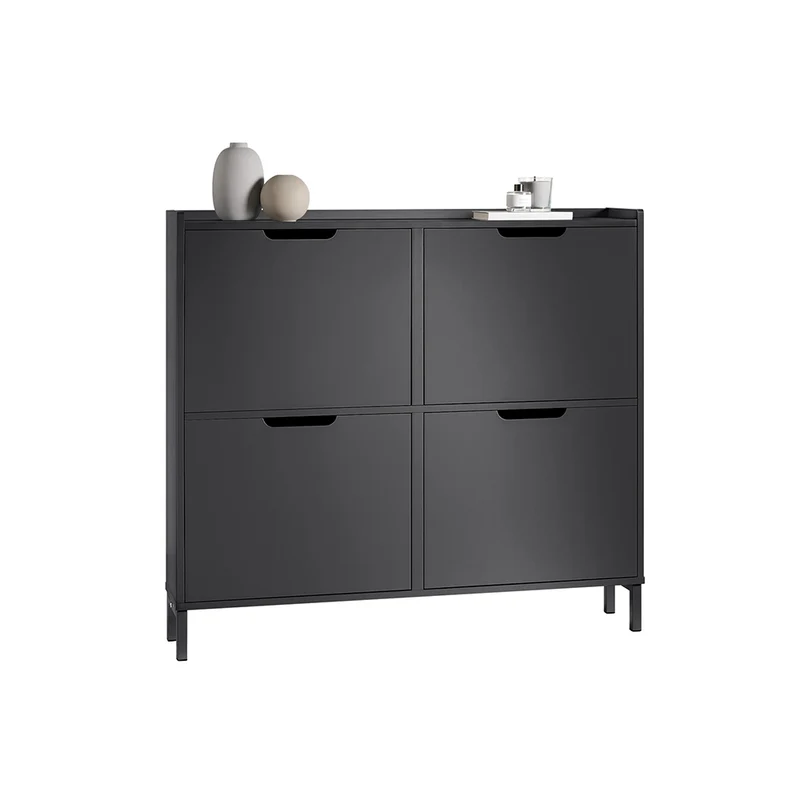SoBuy FSR100-SCH Meuble à Chaussures 4 Abattants – 19 cm de Profondeur, Jusqu'à 12 Paires, Noir Mat