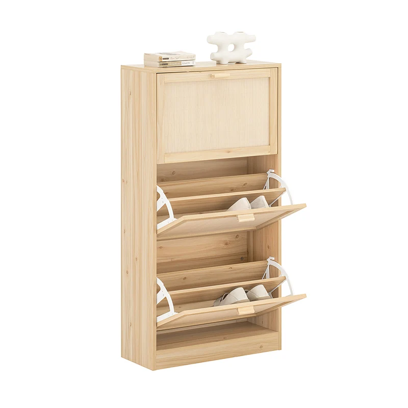 SoBuy FSR159-N Armoire à Chaussures 3 Abattants – L60 × P24 × H118 cm, Naturel