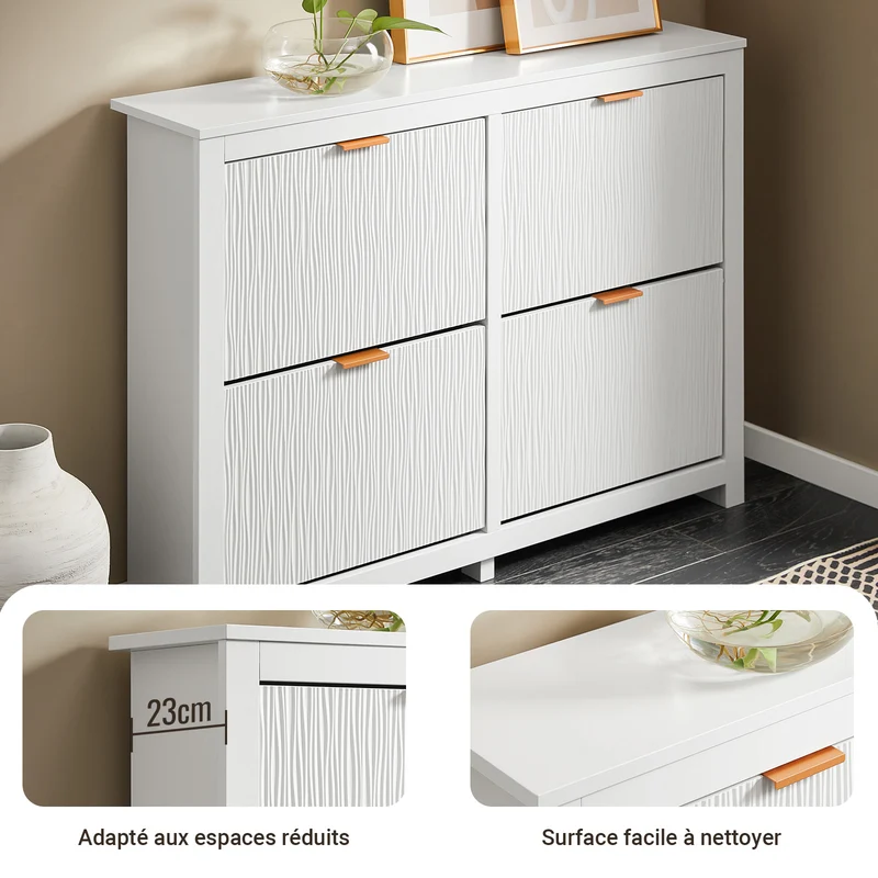 SoBuy FSR186-II-W Meuble à Chaussures à Abattants 4 Niveaux – Rangement Familial pour Entrée – 104x23x82 cm Blanc