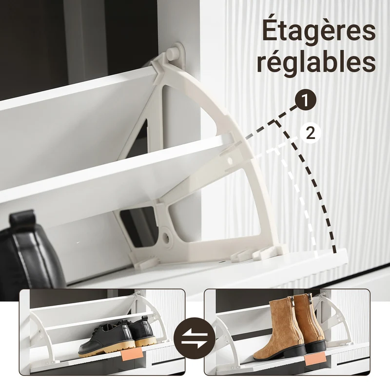 SoBuy FSR186-II-W Meuble à Chaussures à Abattants 4 Niveaux – Rangement Familial pour Entrée – 104x23x82 cm Blanc