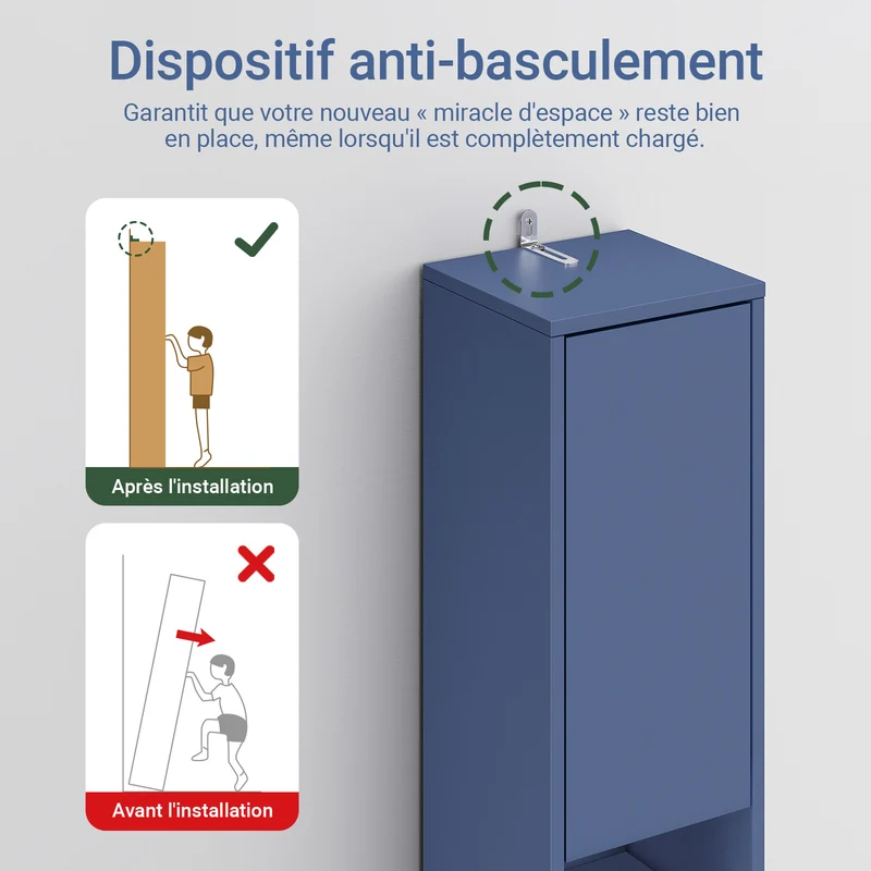 SoBuy BZR34-II-B Colonne Bleue Design – Meuble WC Ultra-Fin 20 cm, Décoratif, 180 cm