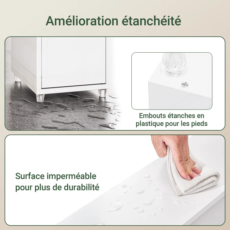 SoBuy BZR167-GW Colonne Salle de Bain avec 1 Tiroir, 2 Portes, 5 Compartiments Ouverts et Étagères Réglables, Gain de Place – L20×P20×H180 cm, Blanc Brillant