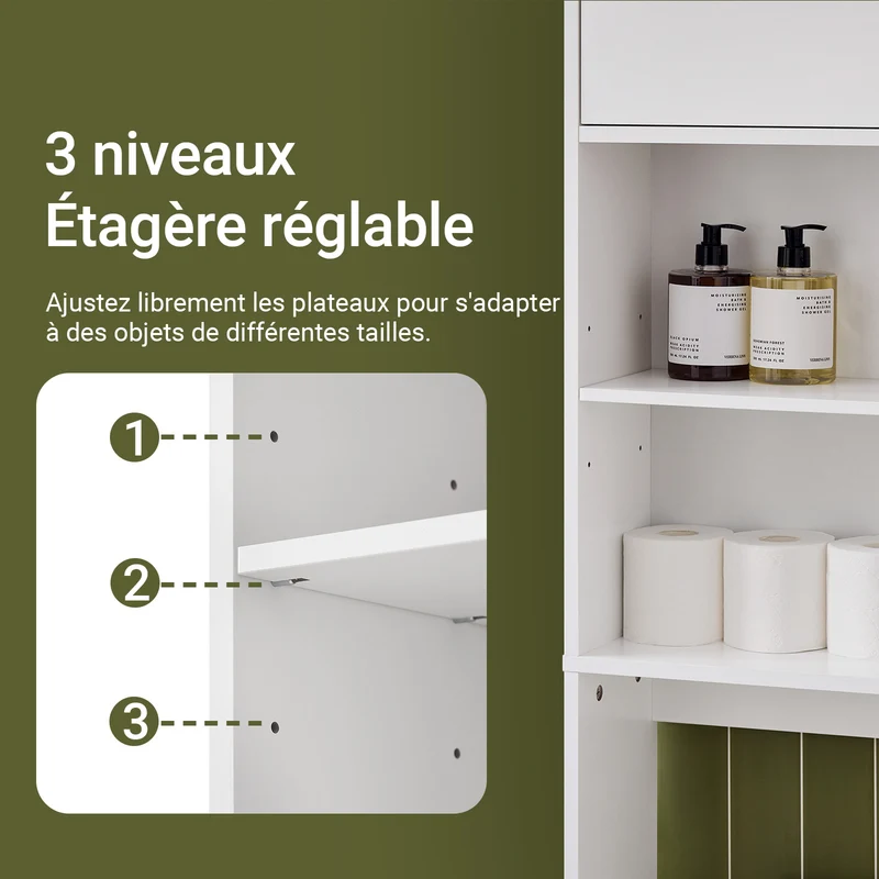 SoBuy BZR165-W Colonne Salle de Bain avec 3 Niveaux, pour Salle de Bain et WC, Rangement Optimisé, Design Fonctionnel, Usage Quotidien – L65×P20×H182 cm, Blanc