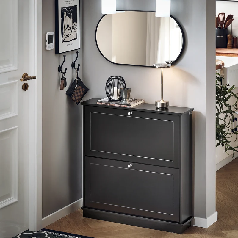 SoBuy FSR99-SCH Meuble à Chaussures Ultra-Slim 18cm, 2 Abattants, 8-10 Paires, Charge 30 kg – 76x18x78 cm, Noir