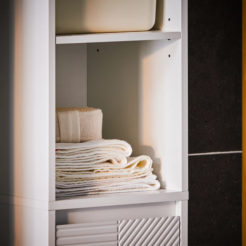 SoBuy BZR158-W Colonne Salle de Bain avec Panier à Linge et Étagères Réglables, Gain de Place, pour Salle de Bain et WC, Compact – L30×P30×H170 cm, MDF, Blanc