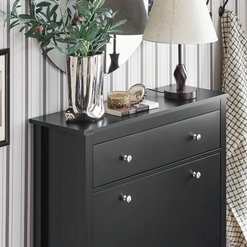 SoBuy FSR89-SCH Armoire à Chaussures 2 Abattants et Grand Tiroir, Rangement 12 Paires pour Entrée Couloir – 80x25x108 cm, Noir