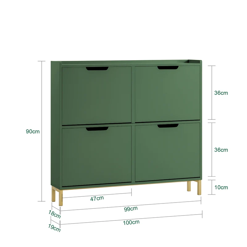 SoBuy FSR100-SY Meuble à Chaussures Ultra-Slim 19 cm Faible Profondeur – 4 Abattants, 8 Paires – Vert Sauge