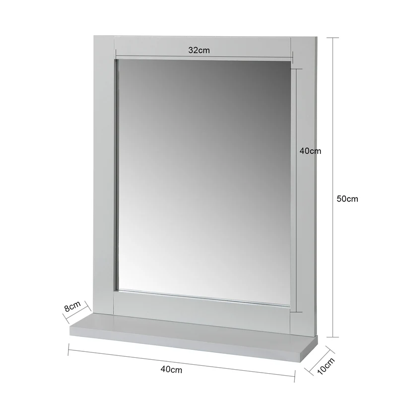 sobuyes.shopG129-HG Miroir Mural Meuble Salle de Bain avec 1 étage Plateau -Gris Clair
