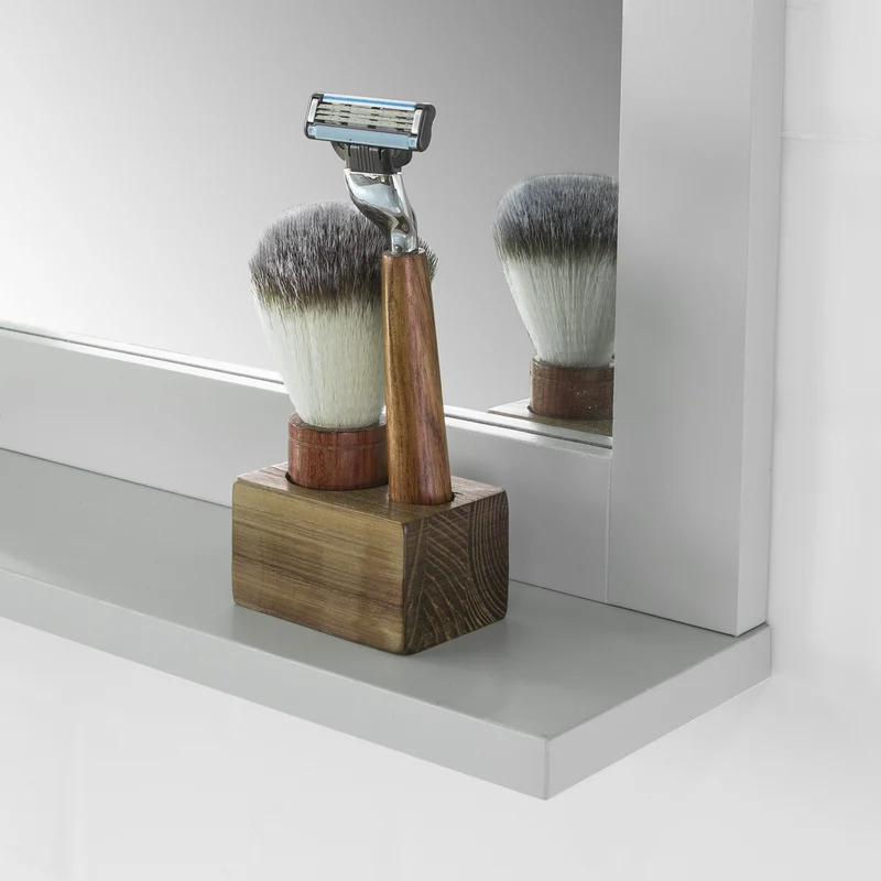sobuyes.shopG129-HG Miroir Mural Meuble Salle de Bain avec 1 étage Plateau -Gris Clair