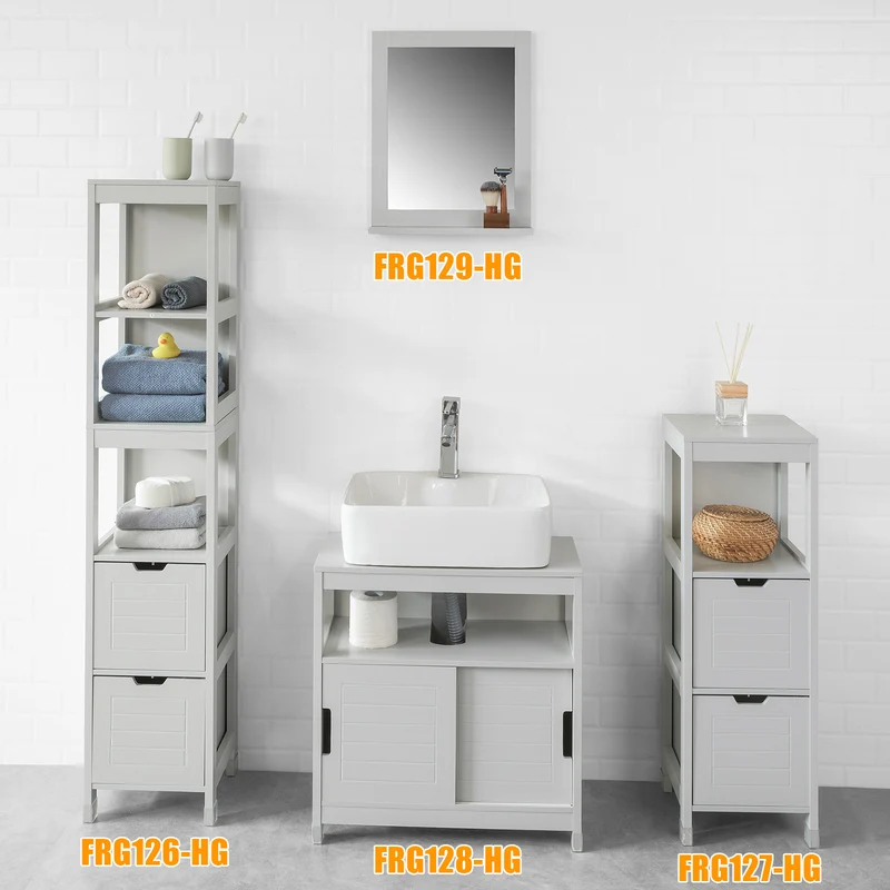 SoBuy FRG126-HG Meuble Colonne de Salle de Bain Armoire Haute – 4 étagères et 2 tiroirs -Gris Clair
