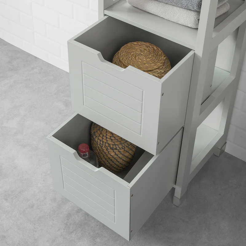 SoBuy FRG126-HG Meuble Colonne de Salle de Bain Armoire Haute – 4 étagères et 2 tiroirs -Gris Clair