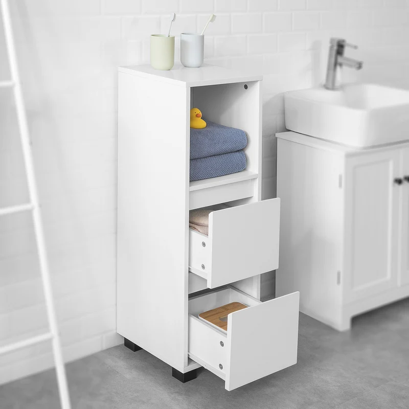SoBuy BZR30-W Meuble Demi-Colonne Meuble Bas de Salle de Bain Armoire Commode Toilette Armoire de Salle de Bain avec tiroirs