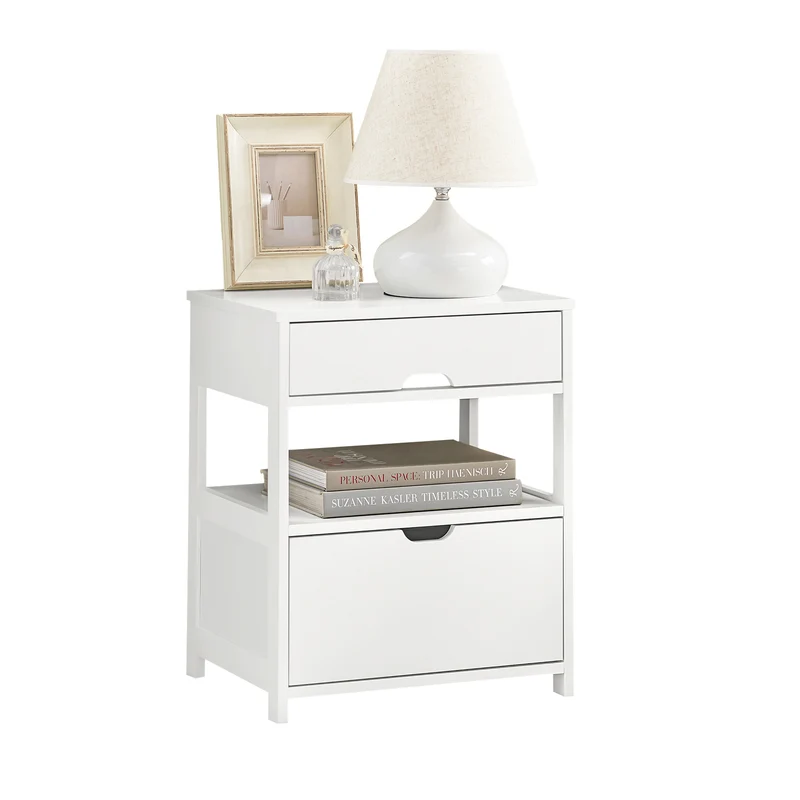 sebuyfr.comG258-W Table de Chevet avec 2 tiroirs et étagère, Table de Nuit pour Chambre à Coucher - Meuble de Rangement Moderne L45 x P38 x H55 cm Blanc