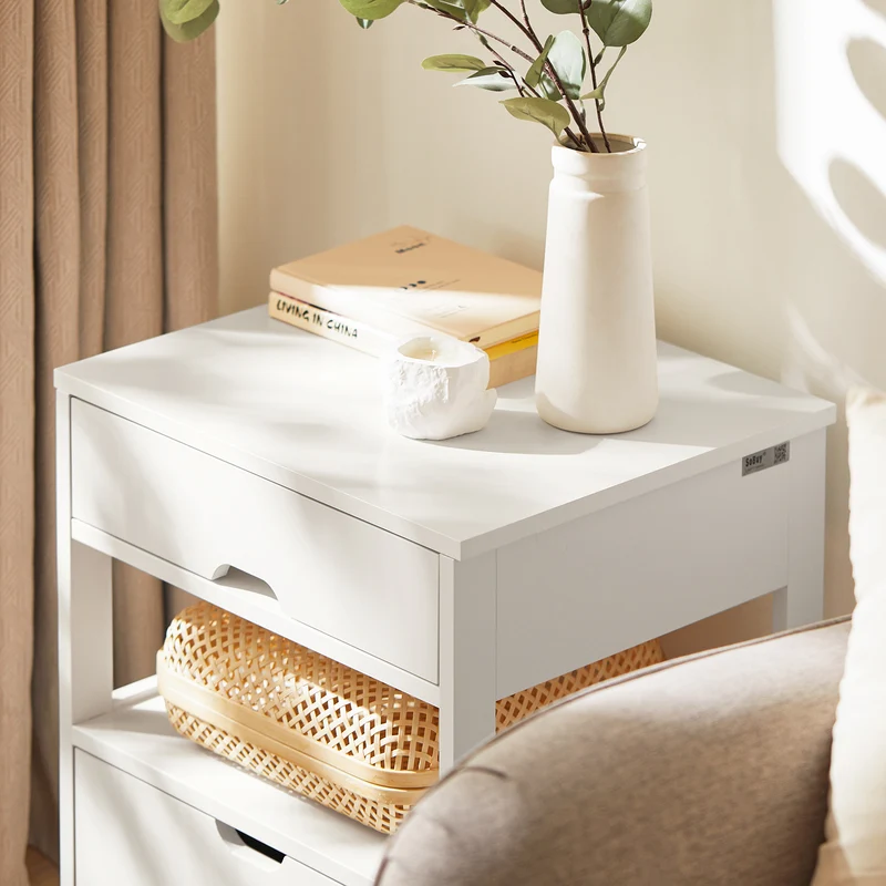 SoBuy FRG258-W Table de Chevet avec 2 tiroirs et étagère, Table de Nuit pour Chambre à Coucher - Meuble de Rangement Moderne L45 x P38 x H55 cm Blanc