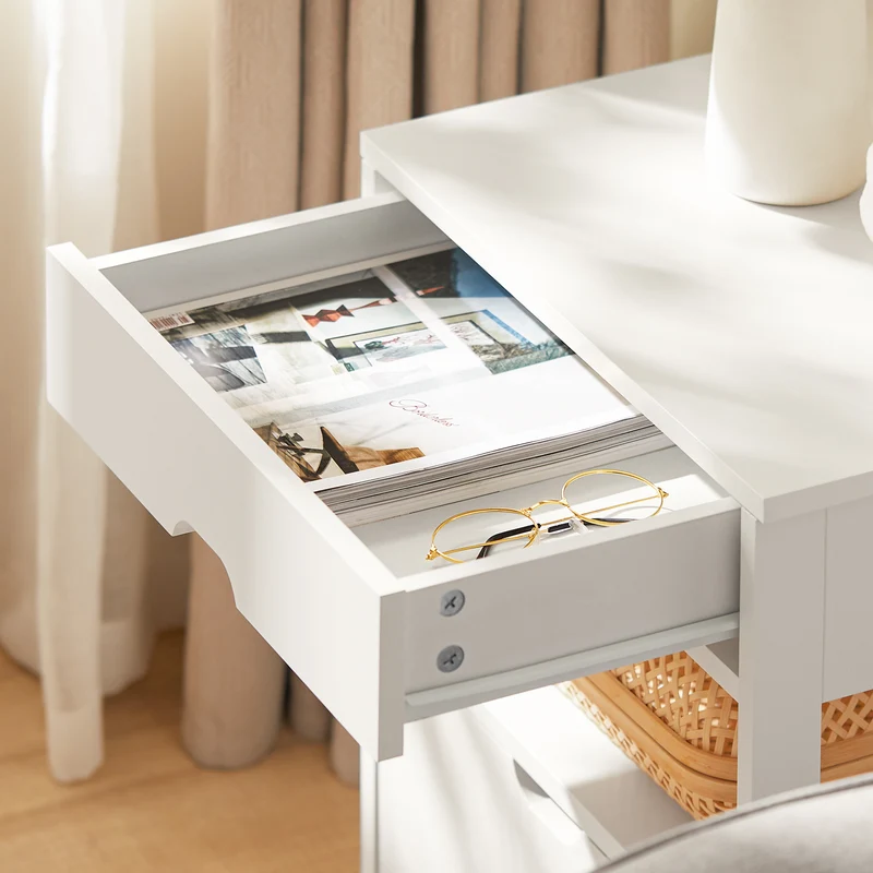 SoBuy FRG258-W Table de Chevet avec 2 tiroirs et étagère, Table de Nuit pour Chambre à Coucher - Meuble de Rangement Moderne L45 x P38 x H55 cm Blanc