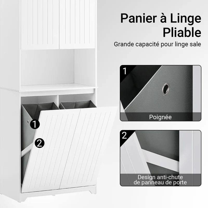 SoBuy BZR150-W Colonne Salle de Bain avec Paniers à Linge – Meuble Gain de Place 170 cm – Blanc