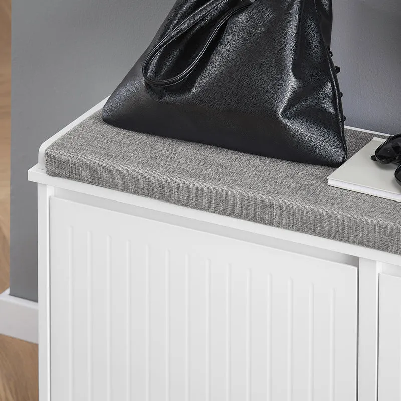 SoBuy FSR98-XL-W Banc à Chaussures avec Coussin Rembourré et 2 Abattants pour Entrée Couloir – 100x26x46 cm, Blanc