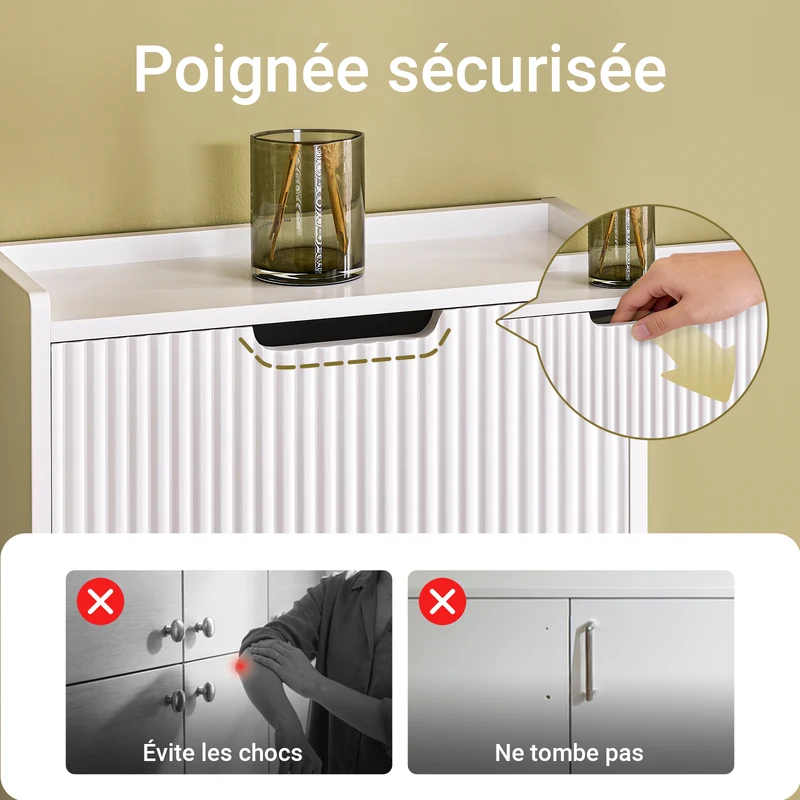 SoBuy FSR177-H-W Armoire à Chaussures 3 Abattants – 6 à 8 Paires, 19 cm de Profondeur, Anti-Basculement – 50×19×130 cm, Blanc