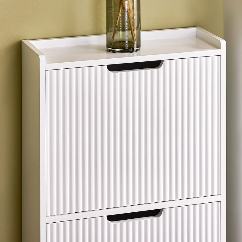 SoBuy FSR177-H-W Armoire à Chaussures 3 Abattants – 6 à 8 Paires, 19 cm de Profondeur, Anti-Basculement – 50×19×130 cm, Blanc