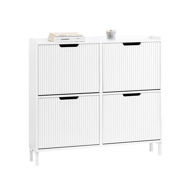 SoBuy FSR177-L-W Armoire à Chaussures 4 Abattants – 12 à 16 Paires, 19 cm de Profondeur, Anti-Basculement – 100×19×91 cm, Blanc