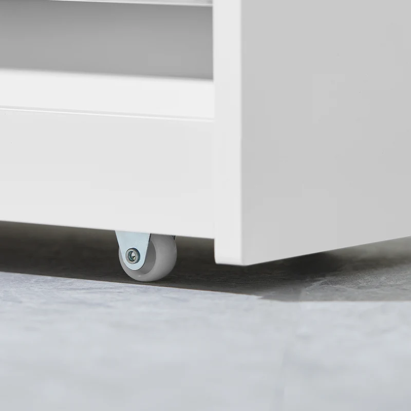 SoBuy NSR01-W Chariot de Rangement avec Roues et 4 Niveaux, Format Compact, Rangement Optimisé, Design Fonctionnel, Usage Quotidien – L60×P18×H82 cm, Blanc