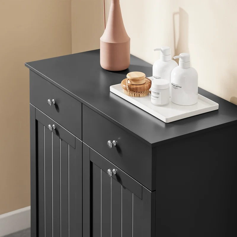 SoBuy BZR33-II-SCH Meuble Salle de Bain avec 2 Sacs à Linge 45 L et 2 Tiroirs – L78×P38×H91 cm, Charge 70 kg, MDF E1, Noir