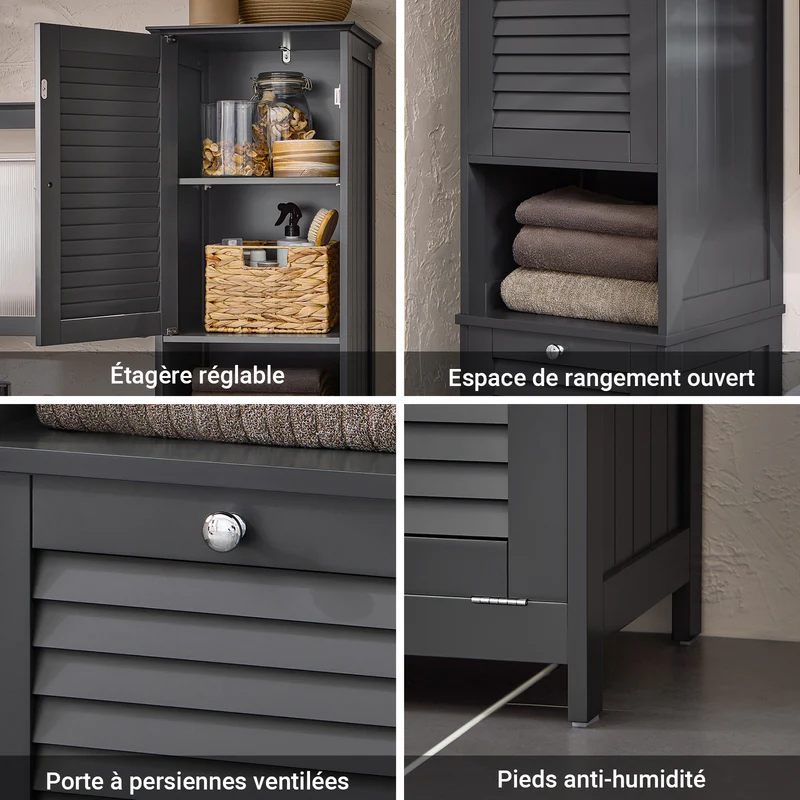 SoBuy BZR124-DG Meuble Colonne avec Panier à Linge – Armoire de Salle de Bain Rangement Étroit Étagère de Salle de Bain Petit Meuble WC Placard Gris 40x170x38 cm
