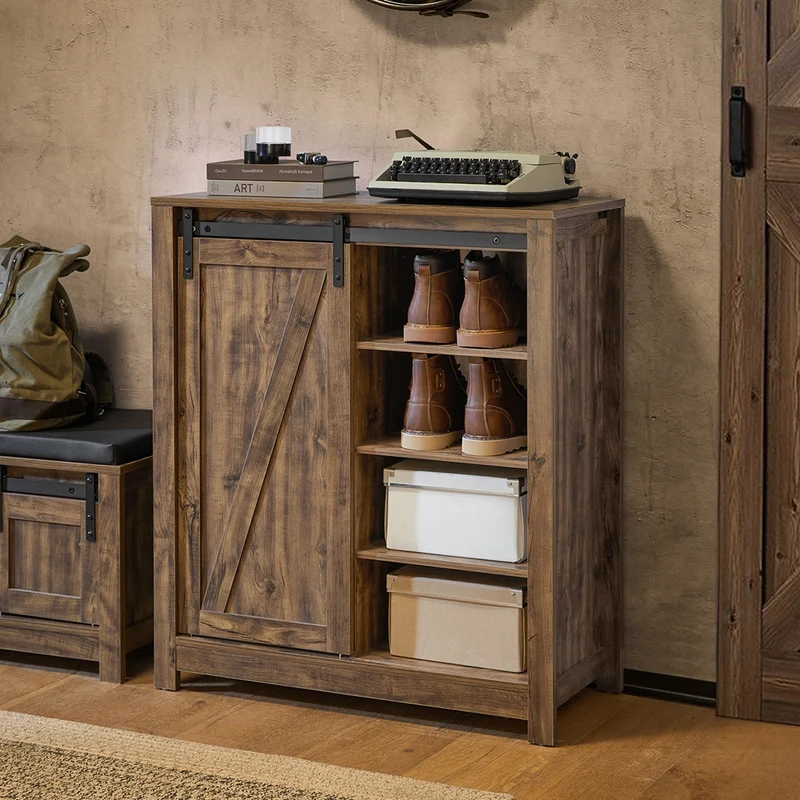 SoBuy FSB59-N Buffet Meuble de Rangement avec Porte de Grange Coulissante, Commode Multifonction pour Entrée Salon Cuisine – 80x35x92 cm