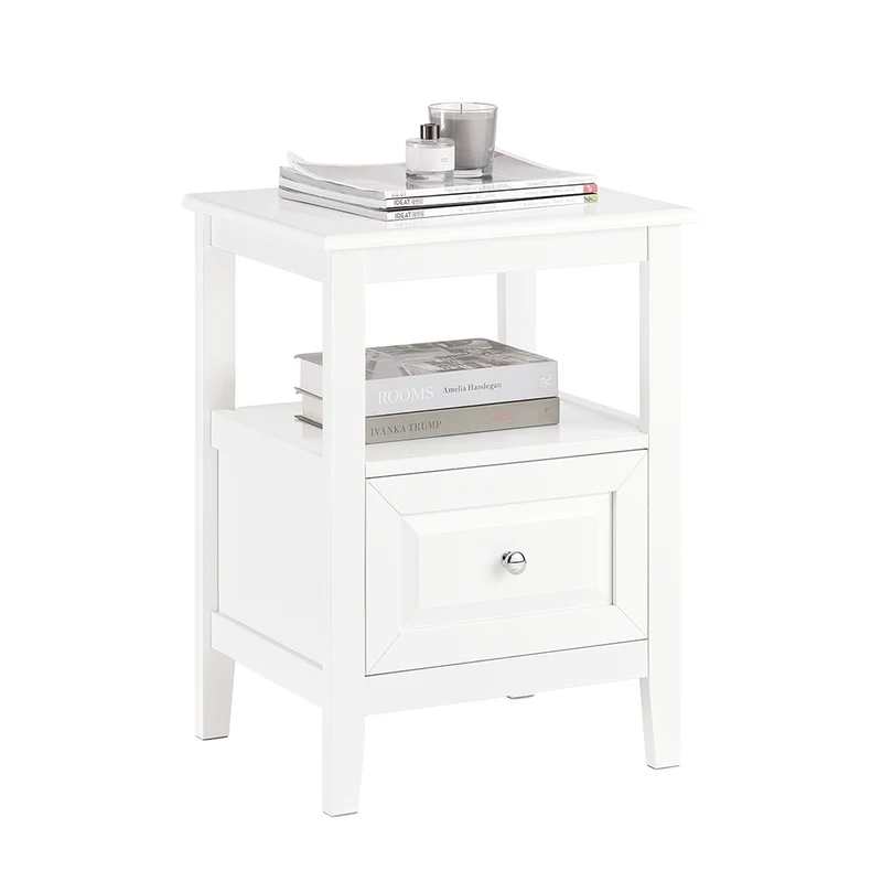 SoBuy FBT131-W Table de Chevet, Table d'Appoint, Bout de Canapé avec 1 Tiroir, Table de Nuit Convient pour Tout Lit et Toute Chambre, Blanc, 45 x 35 x 60 cm
