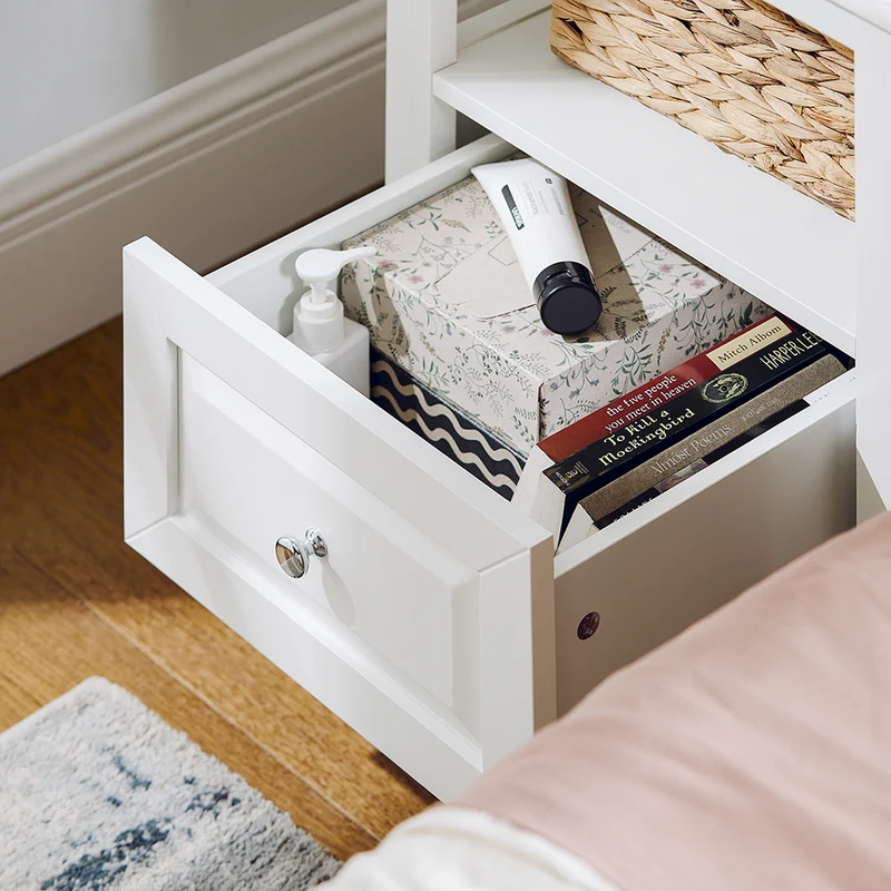 SoBuy FBT131-W Table de Chevet, Table d'Appoint, Bout de Canapé avec 1 Tiroir, Table de Nuit Convient pour Tout Lit et Toute Chambre, Blanc, 45 x 35 x 60 cm