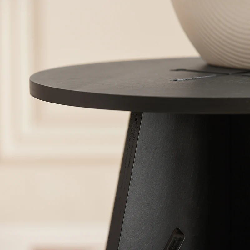 SoBuy HFBT01-K-SCH Table d'appoint Ronde en Bois Table Basse Ronde Table de Nuit Table de Chevet Bouts de Canapé Marron en Tenons et Mortaises, Noir