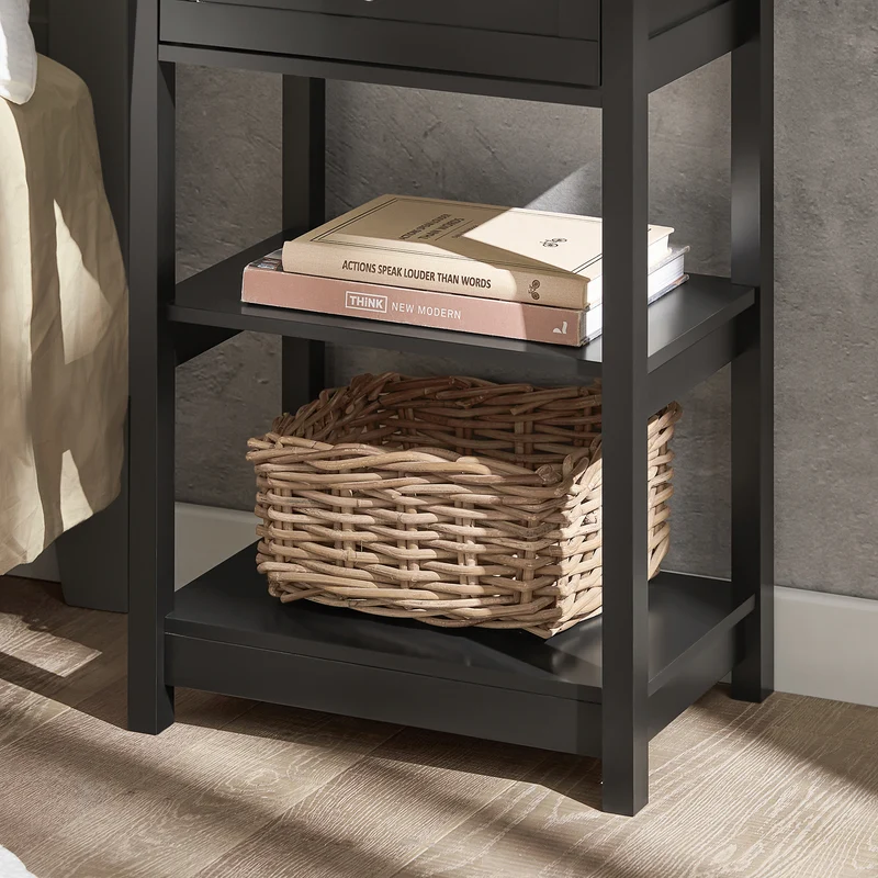 SoBuy FBT46-SCH Table de Chevet avec 1 Tiroir & 2 Étagères, Table d'appoint Moderne, Noir, L45 x P30 x H68cm