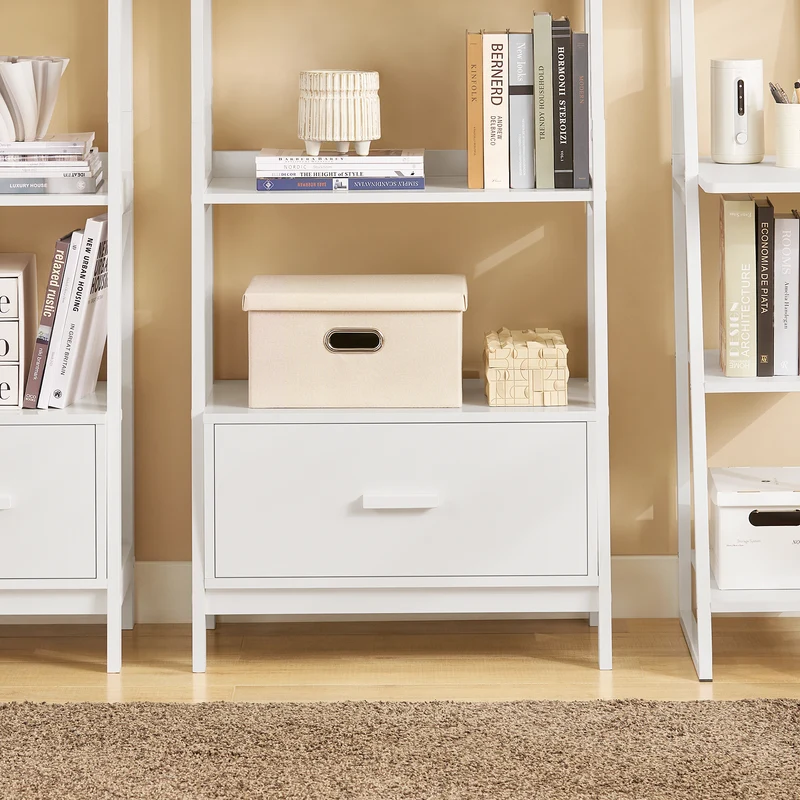 SoBuy FRG116-W Bibliothèque Étagère style échelle de 4 niveaux et 1 tiroir –Blanc