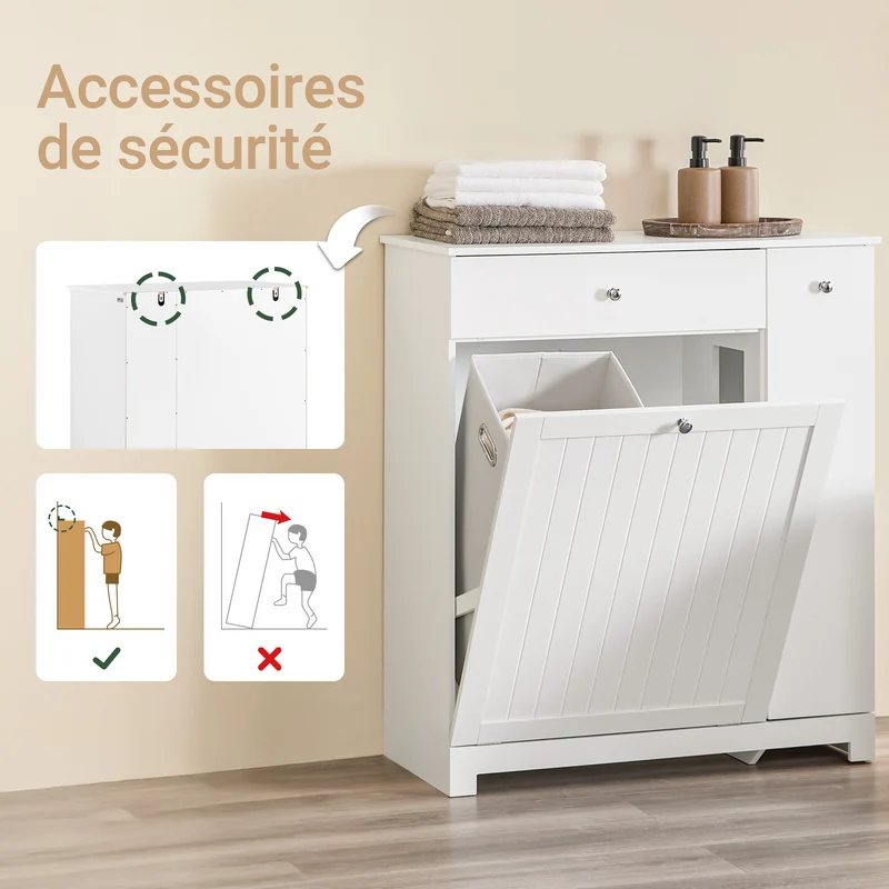 SoBuy BZR214-W Colonne Salle de Bain avec Panier à Linge et 1 Tiroir, pour Salle de Bain et WC, Rangement Optimisé, Design Fonctionnel – L78×P38×H90 cm, Blanc