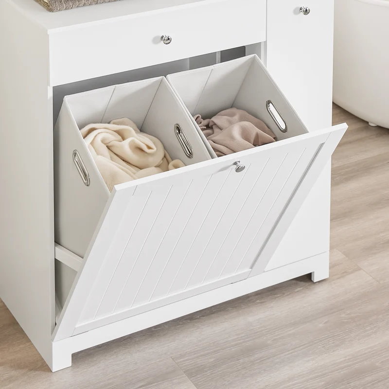 SoBuy BZR214-W Colonne Salle de Bain avec Panier à Linge et 1 Tiroir, pour Salle de Bain et WC, Rangement Optimisé, Design Fonctionnel – L78×P38×H90 cm, Blanc