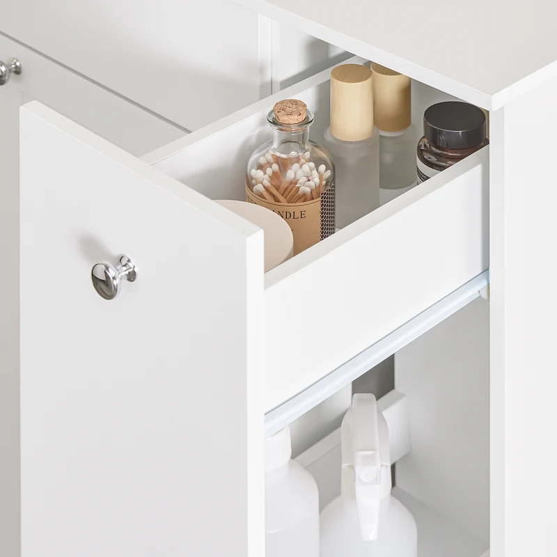 SoBuy BZR214-W Colonne Salle de Bain avec Panier à Linge et 1 Tiroir, pour Salle de Bain et WC, Rangement Optimisé, Design Fonctionnel – L78×P38×H90 cm, Blanc