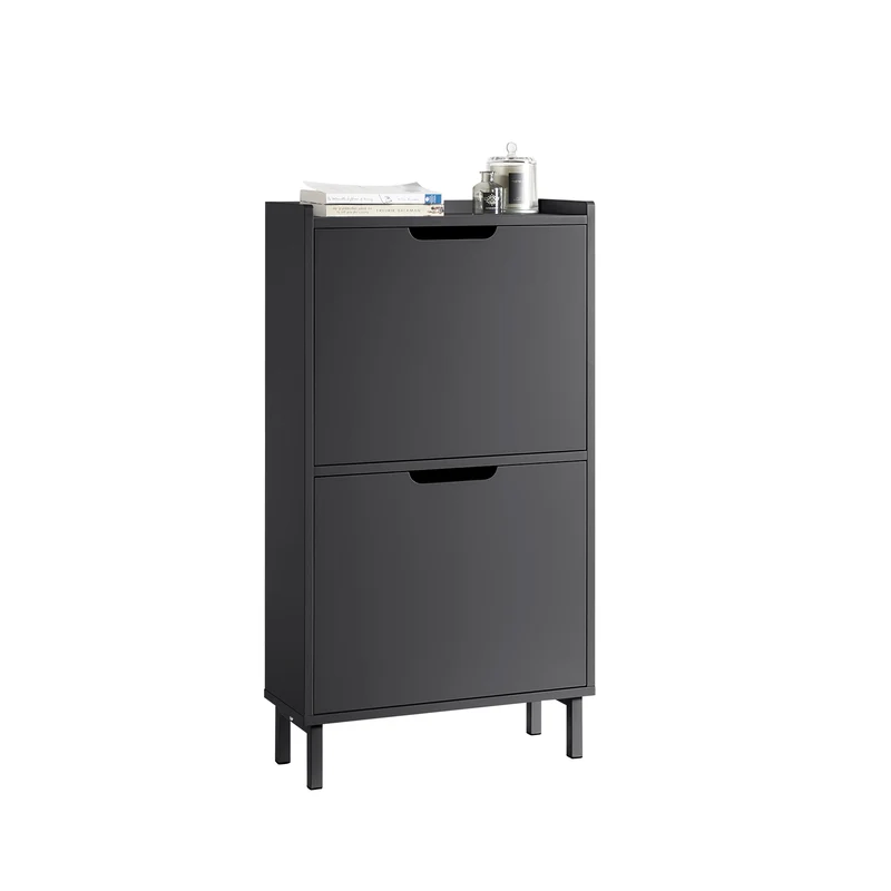 SoBuy FSR151-SCH Meuble à Chaussures Ultra-Slim 19 cm à 2 Abattants – 4 Paires – MDF E1 – Noir